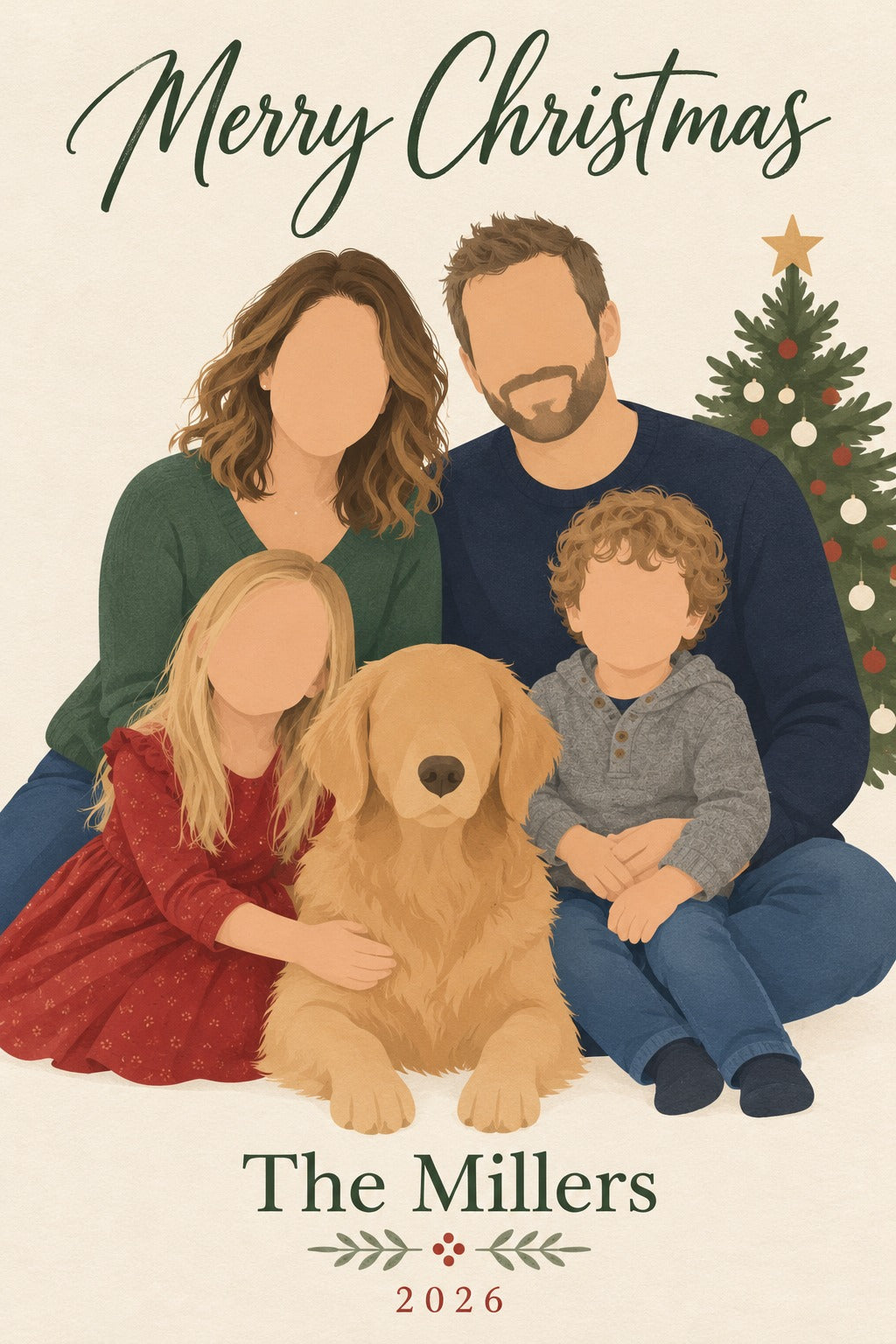 Custom Cartoon Family Christmas Card from Your Photo – Digital Download